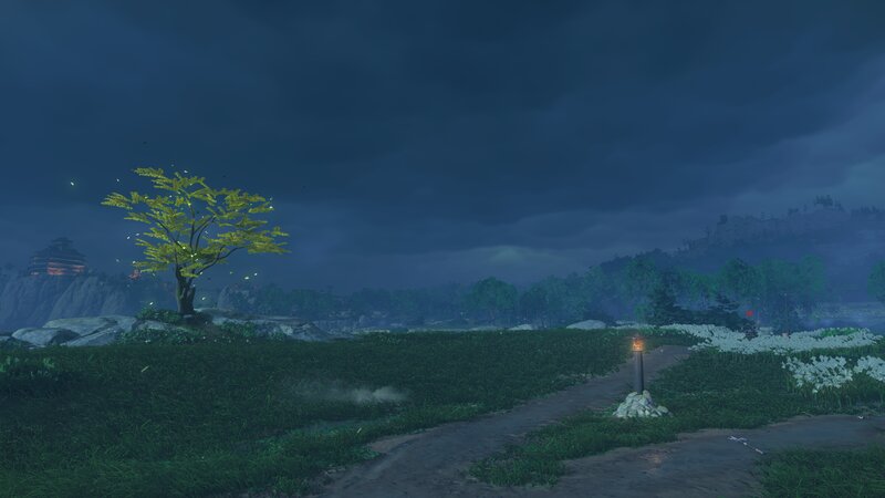 Tree on a Hill at Night — Green, Serene, 3d Render