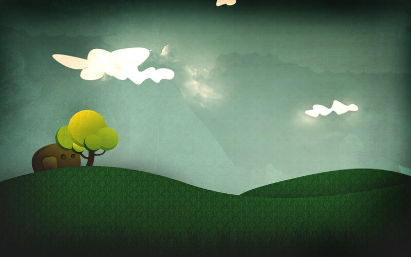 Tree on a Hill — Green, Serene, Digital Art, Clouds