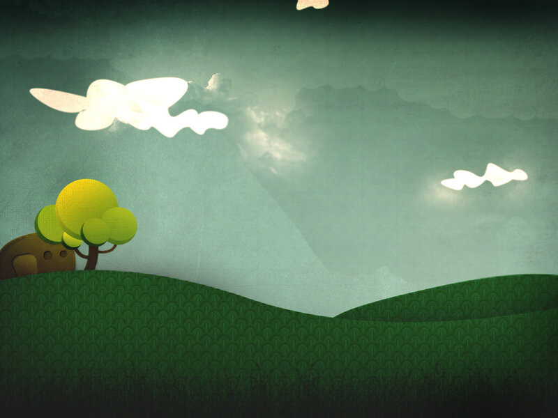 Tree on a Hill — Green, Serene, Digital Art
