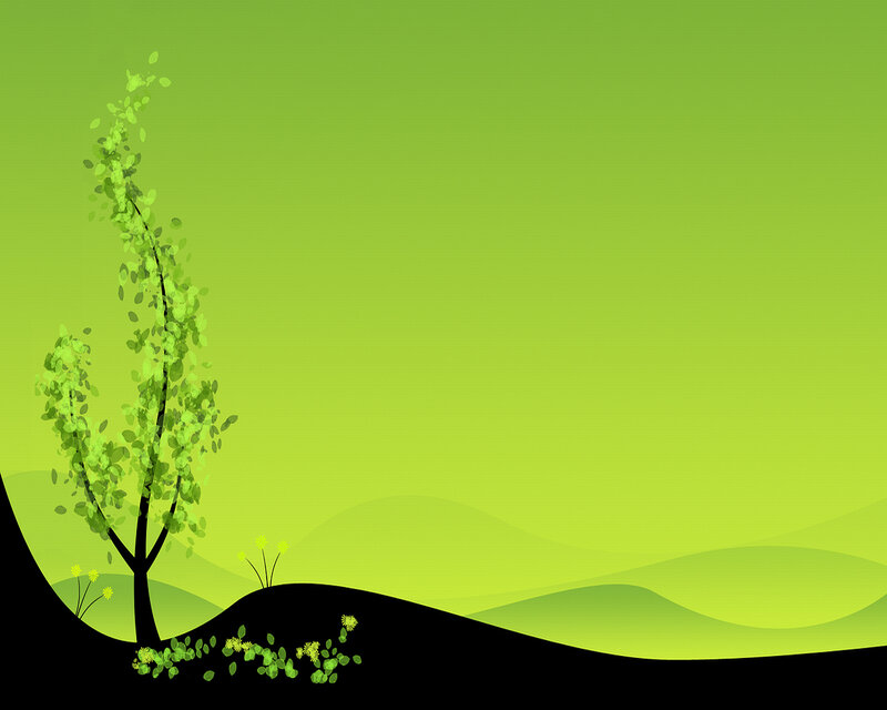 Tree on a Hill — Green, Serene, Vector Art, Hills, Flowers