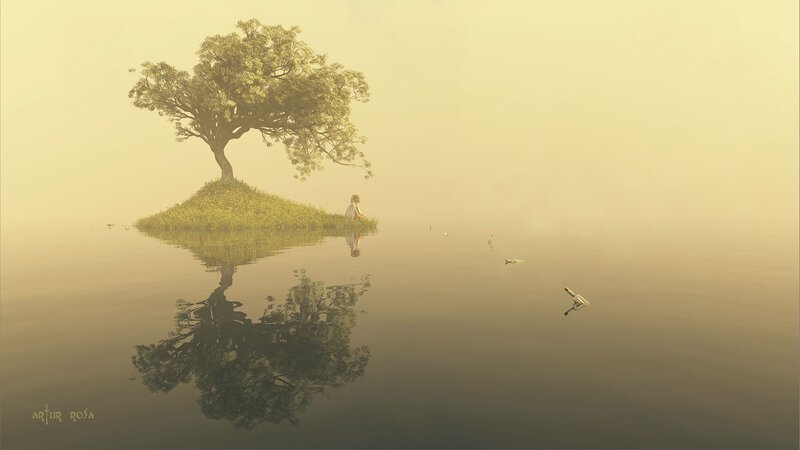 Tree on a misty island