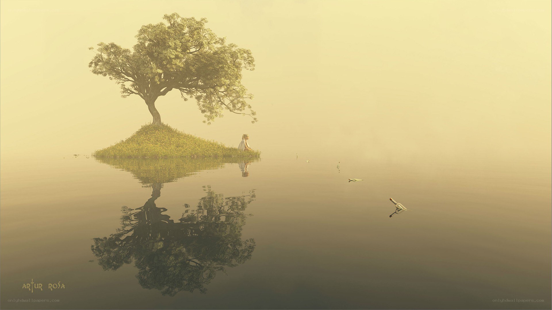 Tree on a misty island
