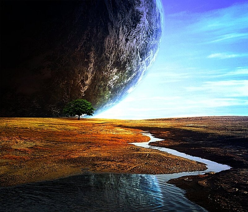 Tree on Alien Planet — Blue, Dramatic