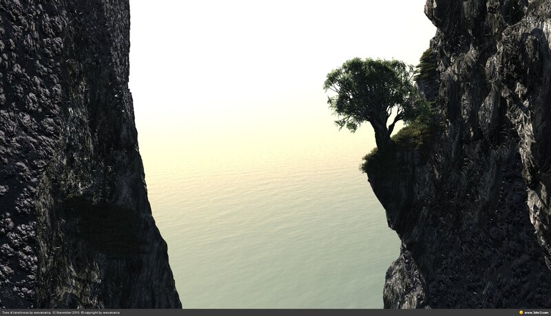 Tree on Cliff Edge — Gray