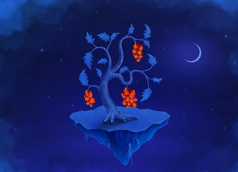 Tree on Floating Island — Blue, Serene
