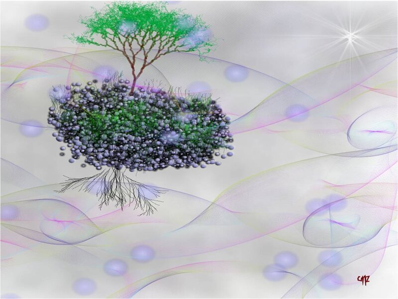 Tree on Floating Island — Green, Ethereal