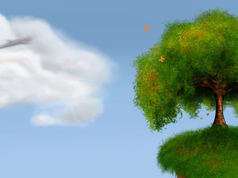 Tree on Floating Island — Green, Serene