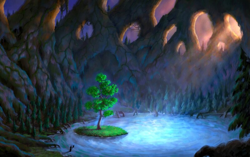 Tree on Island in Cave