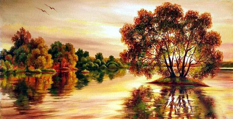 Tree on Island in Lake — Orange, Serene