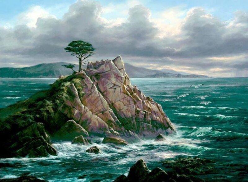Tree on Rocky Outcrop — Blue, Dramatic