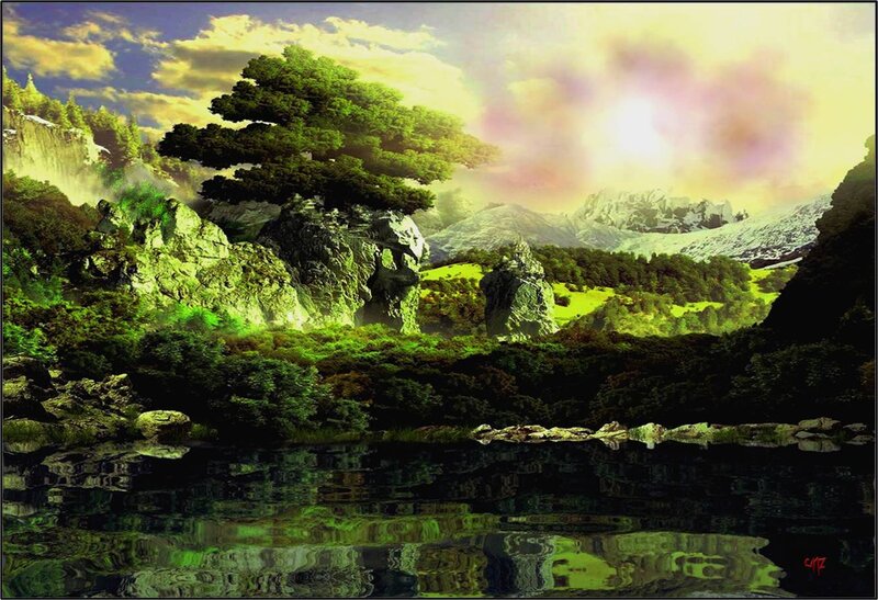 Tree on Rocky Outcrop — Green, Serene