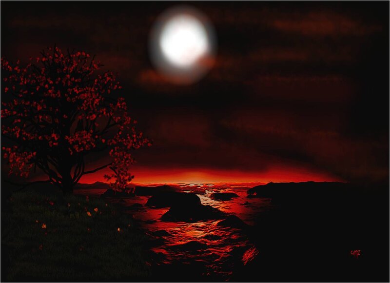 Tree on Rocky Shore — Red