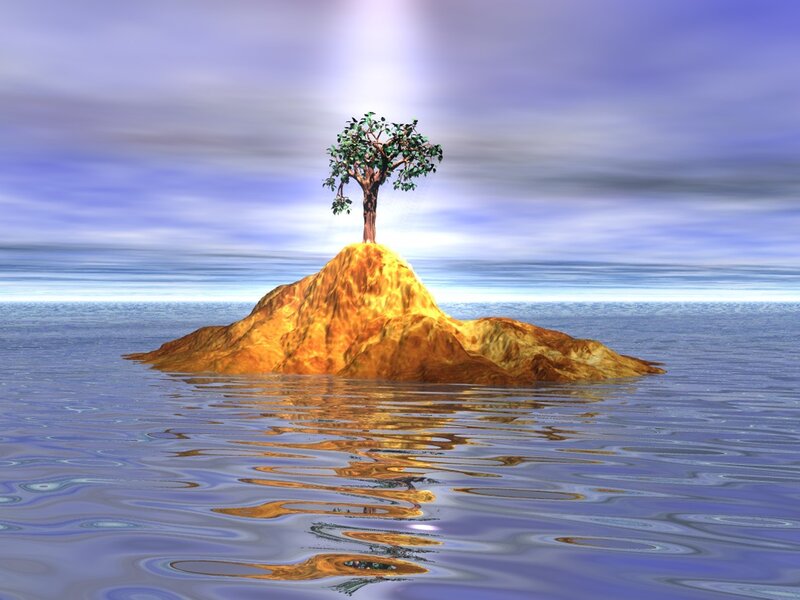 Tree on Small Island — Blue, Serene, 3d Render