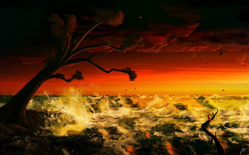 Tree on Stormy Shore