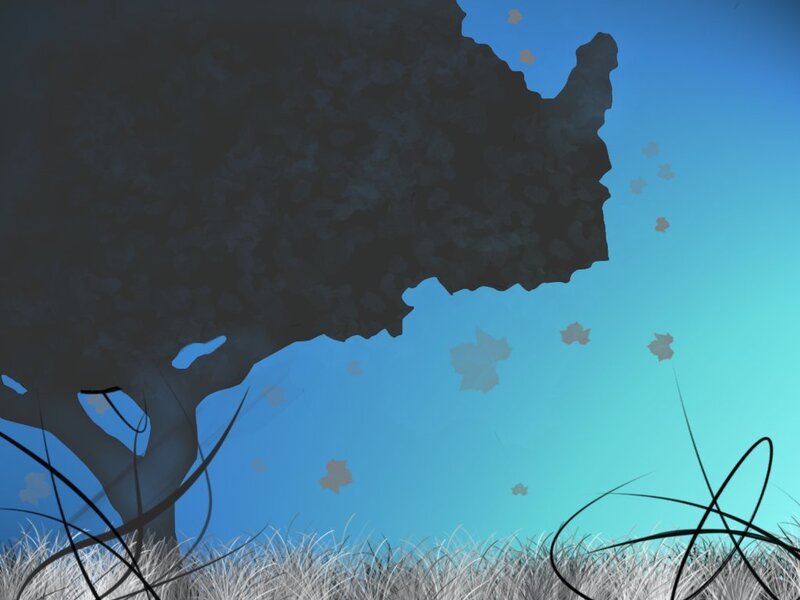 tree silhouette with falling leaves