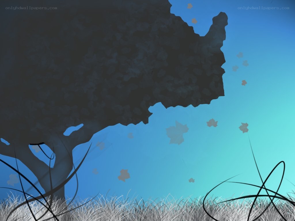 tree silhouette with falling leaves