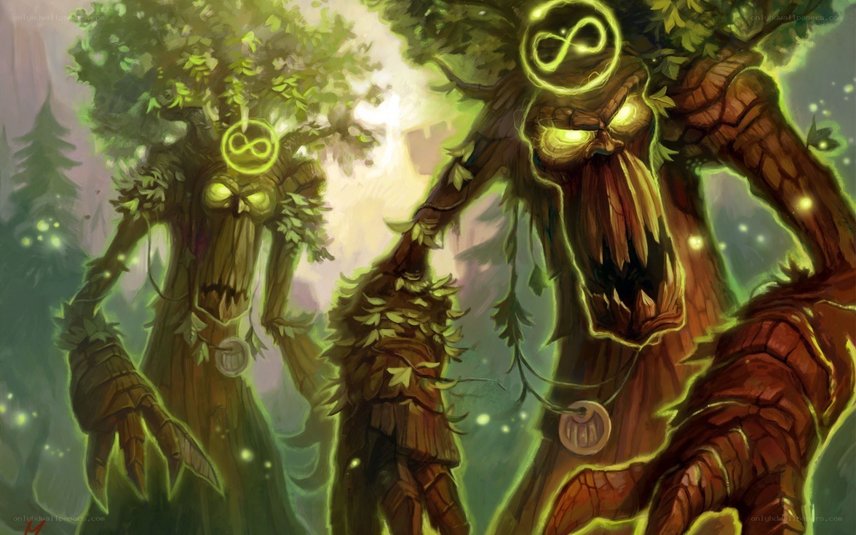 Tree spirits in a mystical forest