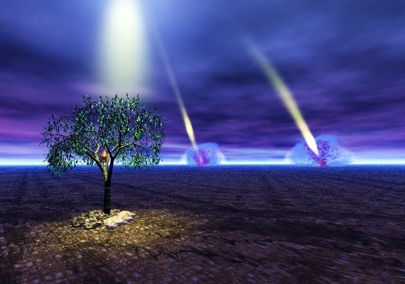 Tree under beams of light