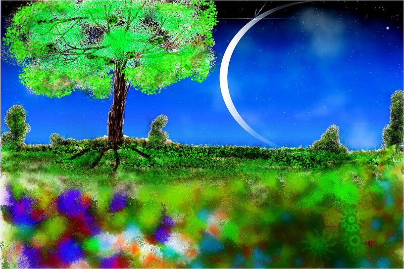 Tree under Crescent Moon