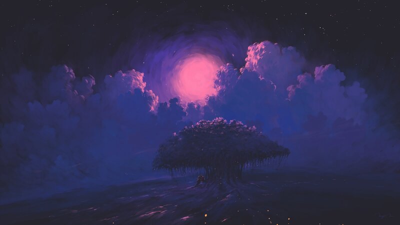Tree under Glowing Moon