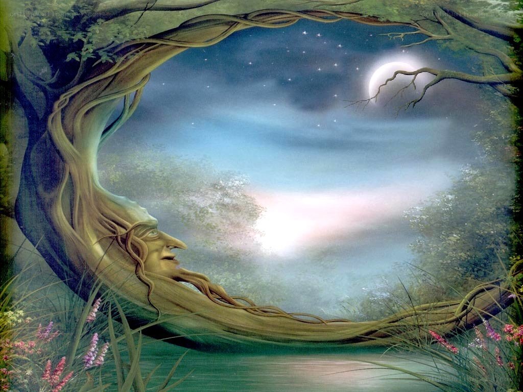 Tree with a face in moonlight
