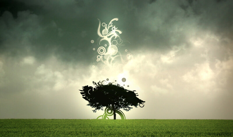 Tree with abstract light design
