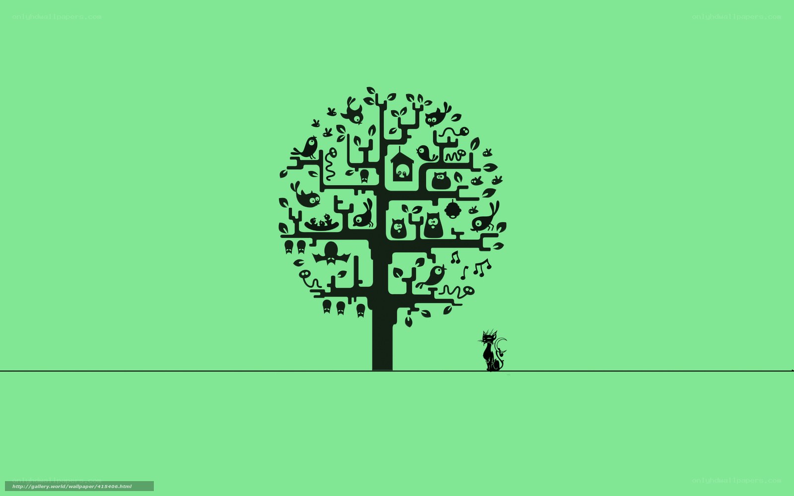 tree with animals and cat