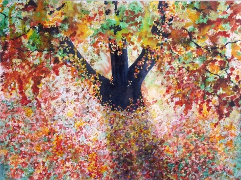 Tree with Autumn Leaves — Red, Vibrant