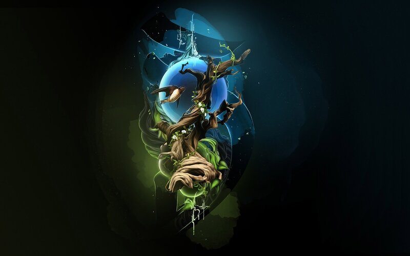 Tree with Bird and Moon — Blue, Mystical