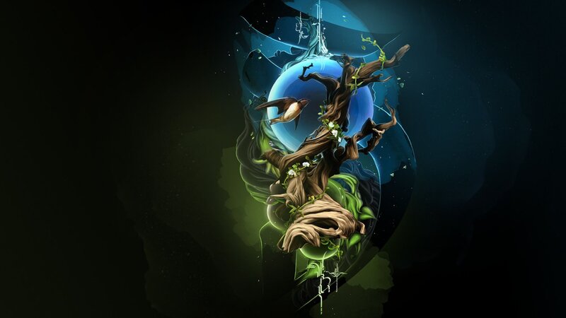 Tree with Bird and Moon — Blue