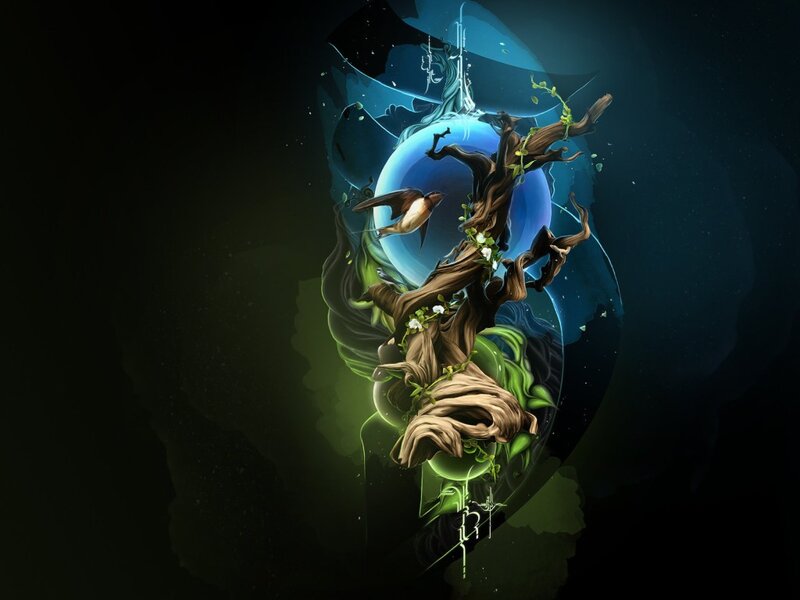 tree with bird and moon