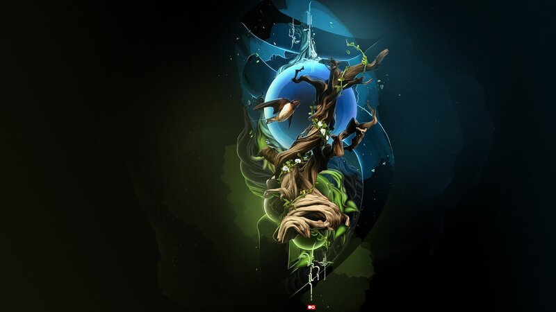 Tree with Bird and Orb — Blue, Mystical