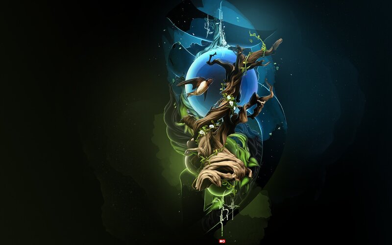 Tree with Bird and Orb — Blue