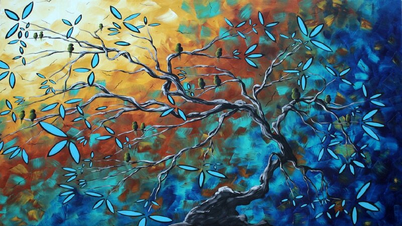 Tree with Birds — Blue
