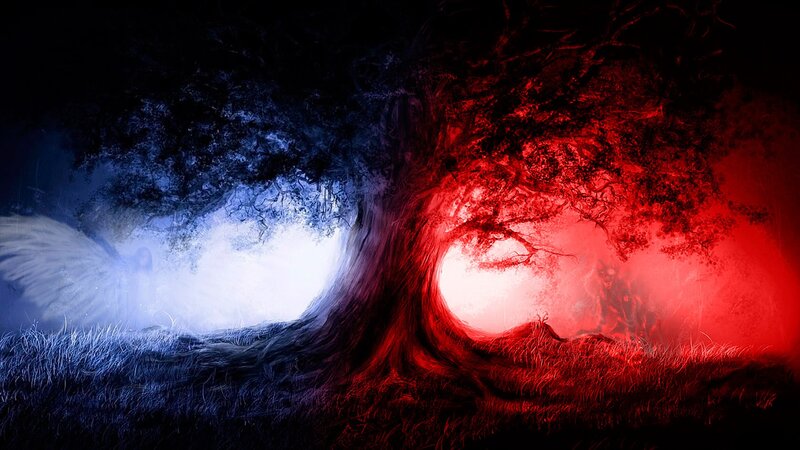 Tree with Blue and Red Sides