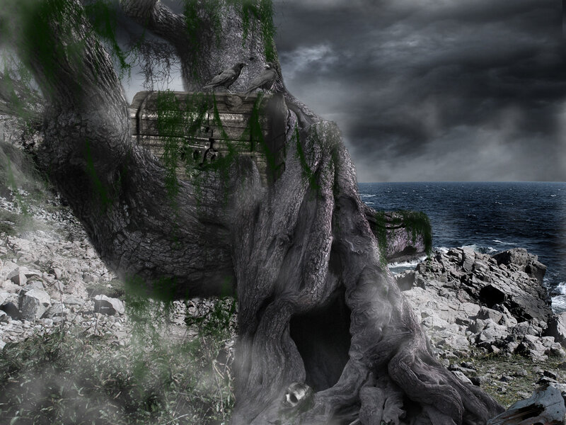 Tree with chest on cliff
