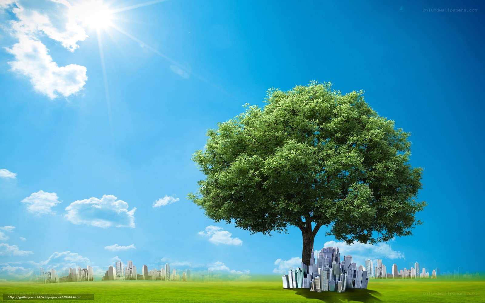 Tree with city skyline