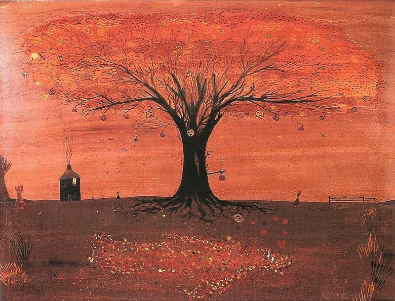 Tree with Faces in a Red Landscape