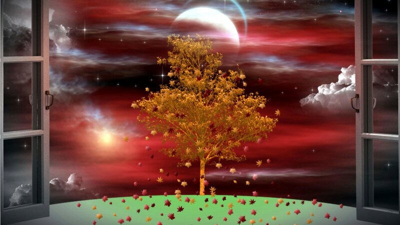 Tree with Falling Leaves — Red