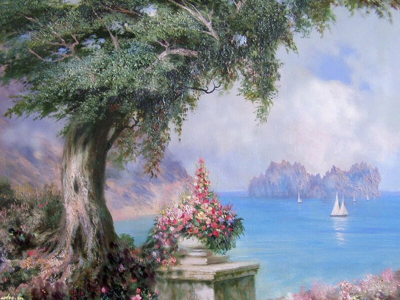 Tree with Flowers by Sea