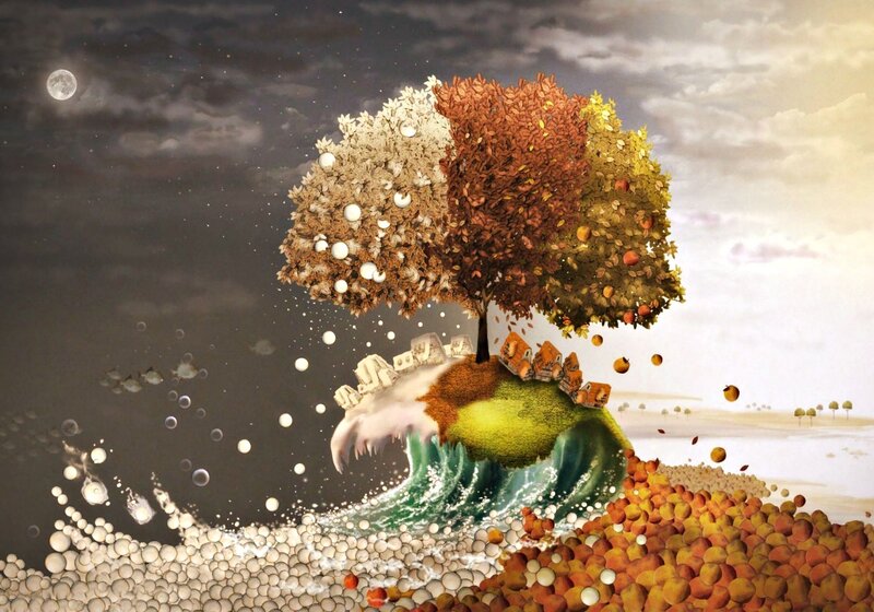 Tree with Four Seasons — Green, Dreamy