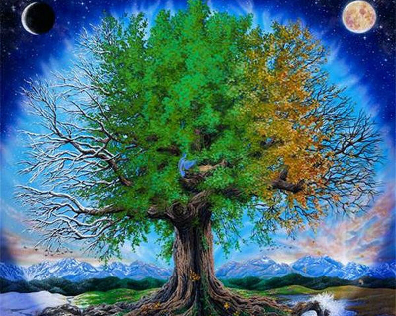 Tree with Four Seasons — Green, Serene