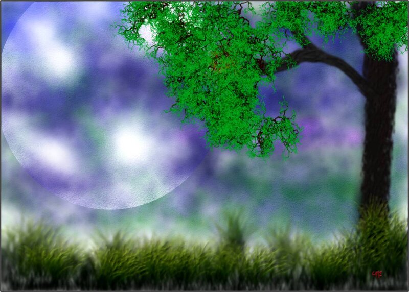 Tree with Green Leaves — Serene, Night