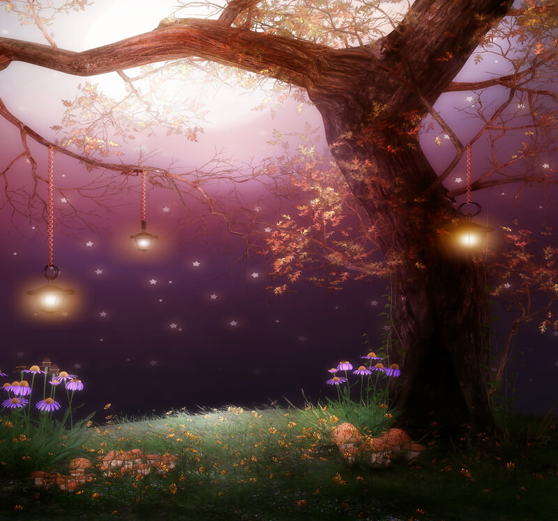 Tree with Hanging Lanterns