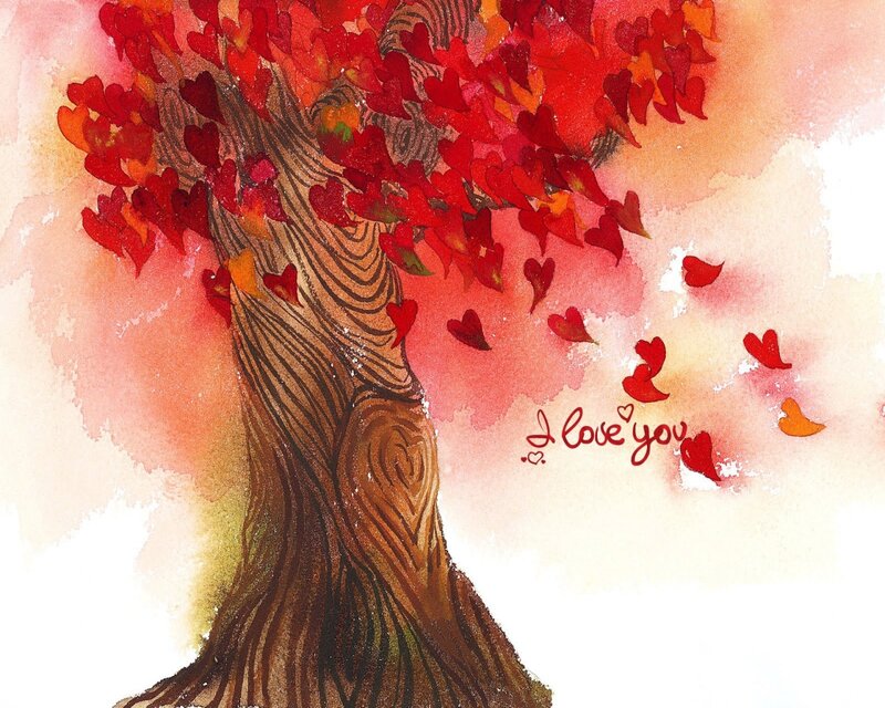 Tree with Heart-shaped Leaves — Red, Romantic