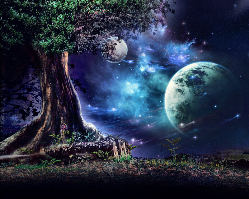 Tree with Planets — Blue