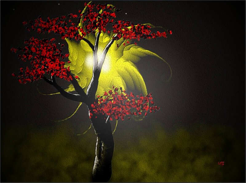 Tree with Red Flowers — Dramatic
