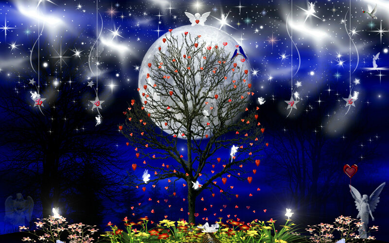 Tree with Red Hearts — Blue