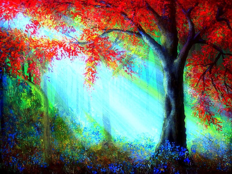 Tree with Red Leaves — Serene, Autumn, Painting