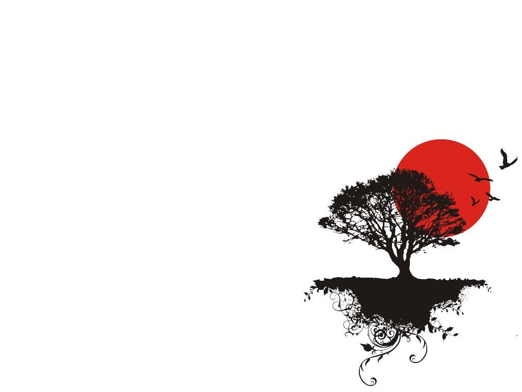 tree with red sun and birds